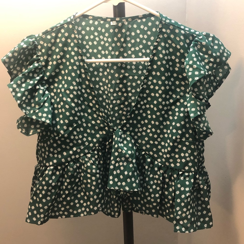 Green floral crop top NWOT